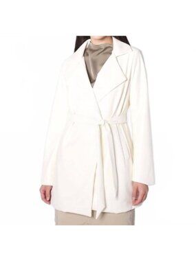 Amanda Maria Womens Sz S Faux Leather Blazer Coat With Belt In Ivory Design